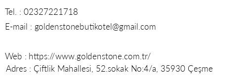 Golden Stone Butik Otel telefon numaralar, faks, e-mail, posta adresi ve iletiim bilgileri